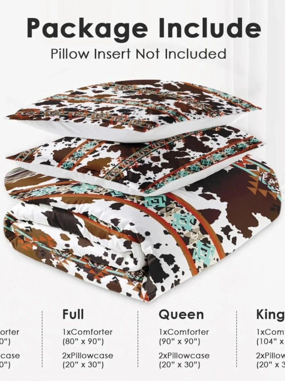 Queen Comforter Set, 3 Pieces Animal Vintage Bedding, All Season | Retro Cow Bro